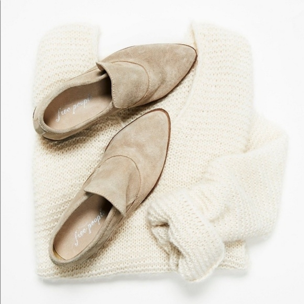 Free People Brady Pointed Toe Genuine Leather Suede Loafers Beige Size 37